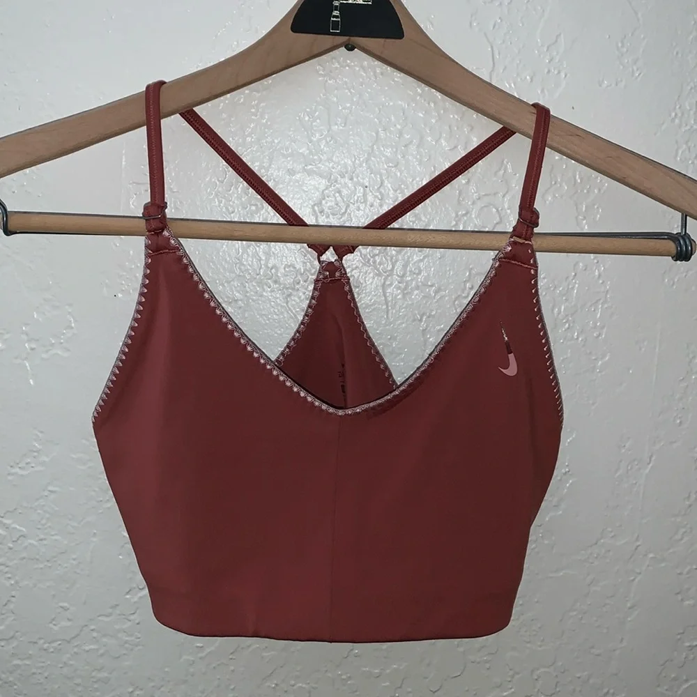Nike Drifit Indy Terracotta Crochet Trim V Neck Yoga Sports Bra